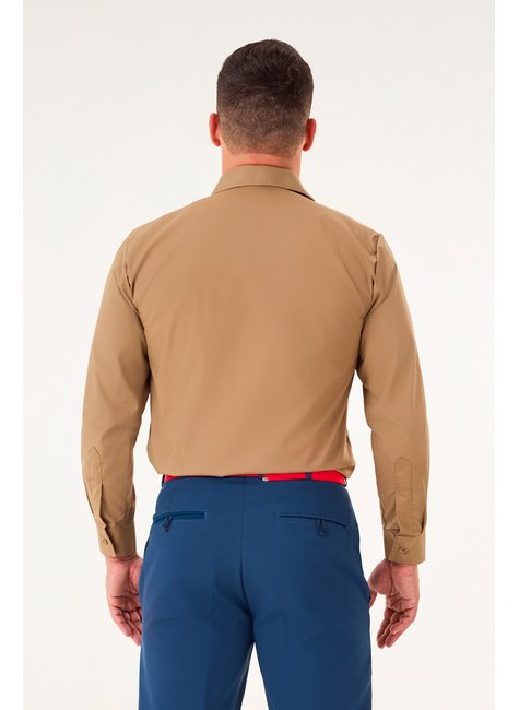 camisa ml social masculina caqui c barbatana bmsc cor padrao costas